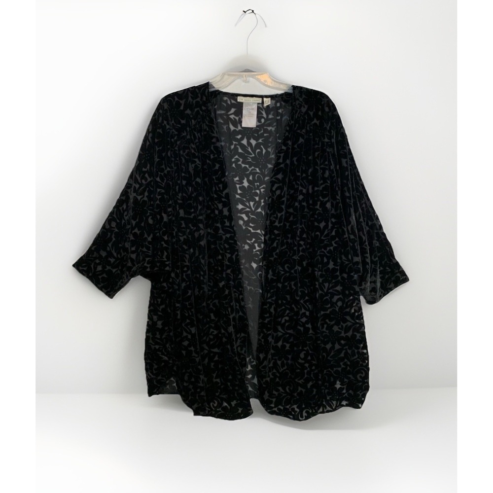 The Muses Lounge Women's M Cardigan Black Velvet Burnout Lightweight Oversized